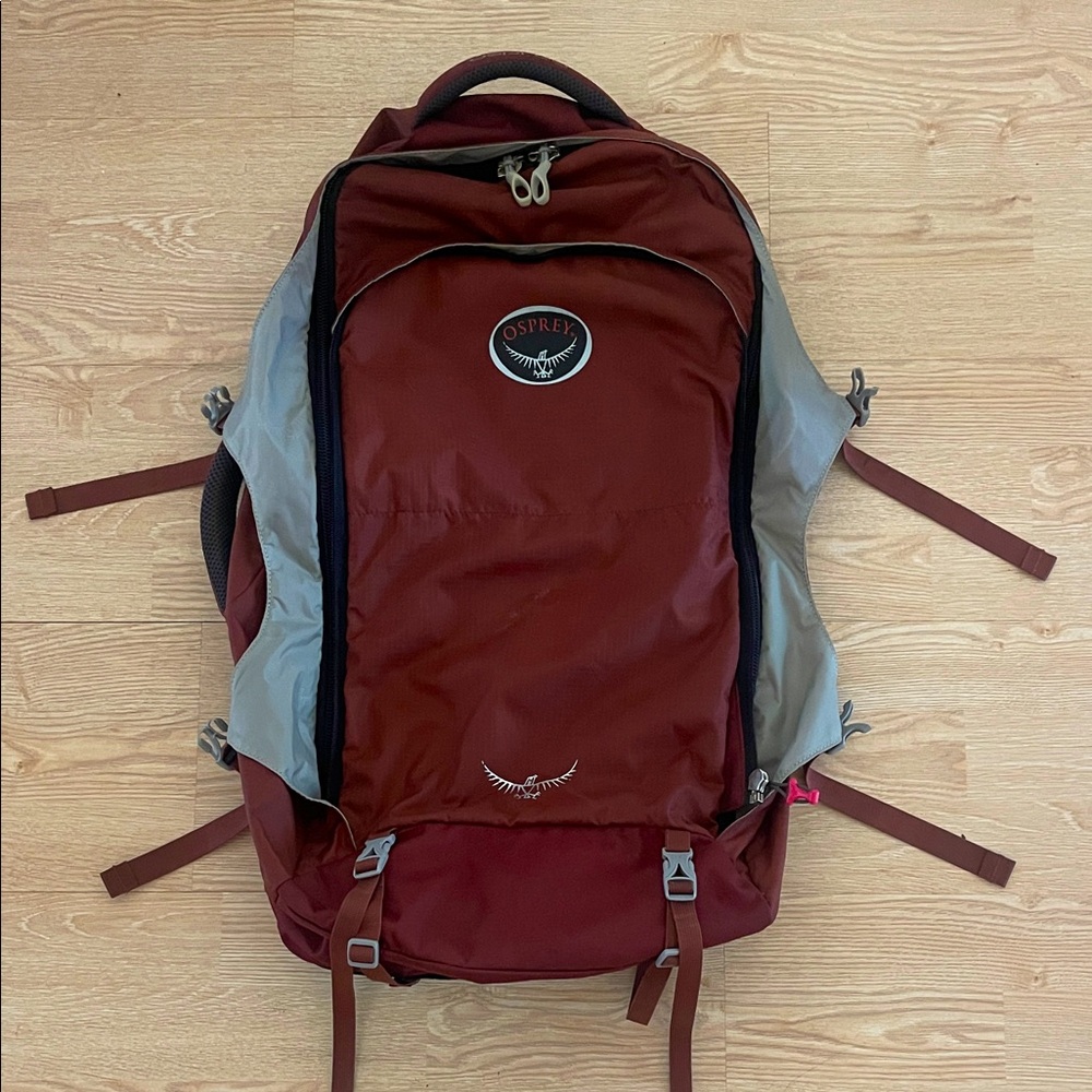 Osprey Farpoint 70 Maroon and Gray Backpack/Travel Pack